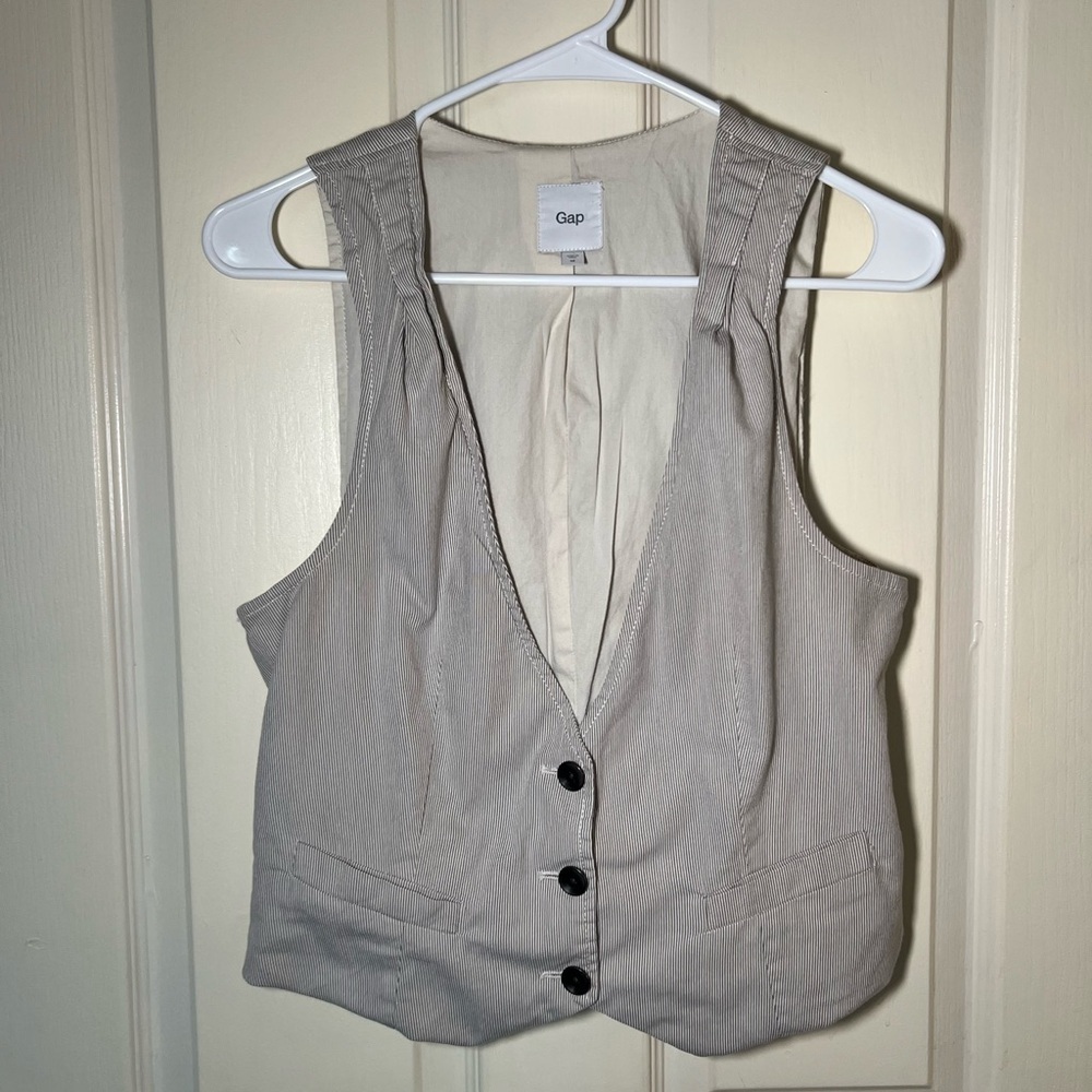 Gap Pinstripe Button Front Vest Waistcoat Tie Back Size Medium